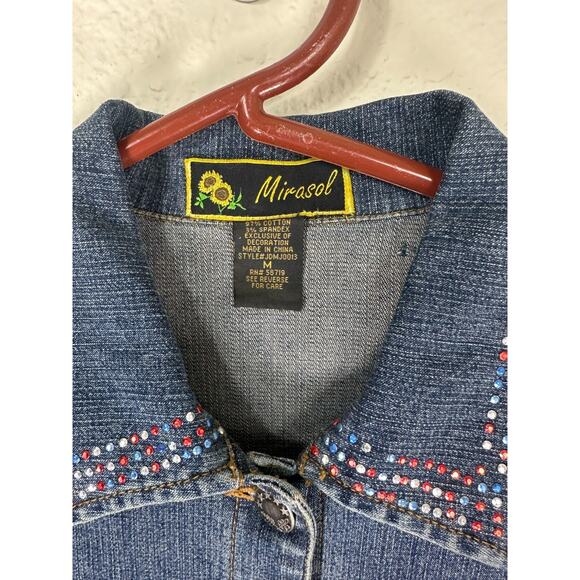 Mirasol Texas Rhinestone Denim Jacket Western Patriotic Style M NWT - Picture 4 of 6